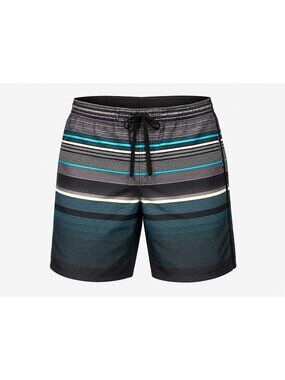 OP Large Black Striped Swim Trunks Mesh Lining Drawstring Lightweight Resortwear